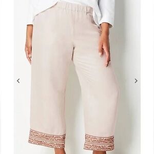 J. Jill Wide Leg Crop Linen blend pants with embroidered hem.